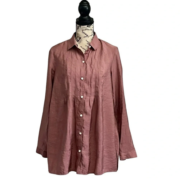 J. Jill Pink Modal Pleated Button Front Blouse XS Lagenlook Boho Peasant Forest - Picture 2 of 10
